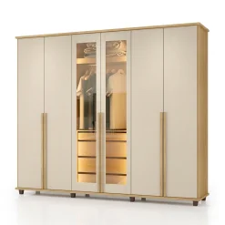 Guarda Roupa Belgica Casal Com Led 6 Portas 4 Gavetas Rv Moveis Cinamomo Off White 79274