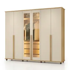 Guarda Roupa Belgica Casal Com Led 6 Portas 4 Gavetas Rv Moveis Cinamomo Off White 79274