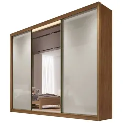 Guarda Roupa Diamond Casal Com Espelho 3 Portas 8 Gavetas Novo Horizonte 36505