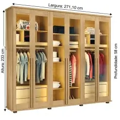 Guarda Roupa Royal Casal Com Led 6 Portas 4 Gavetas Rv Moveis 94357