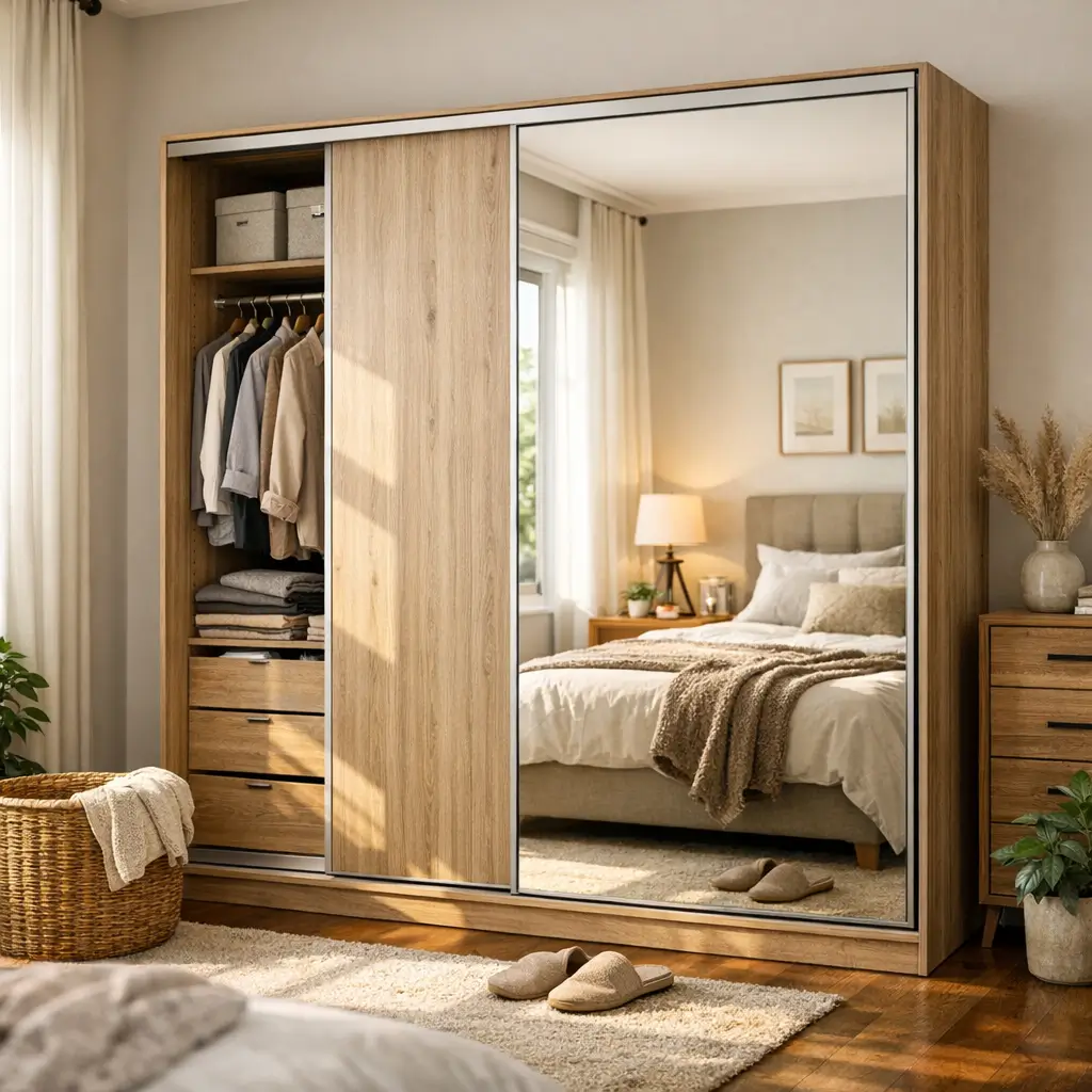 Guarda-roupa com espelho: vale a pena? portas de correr, roupas e cama refletida