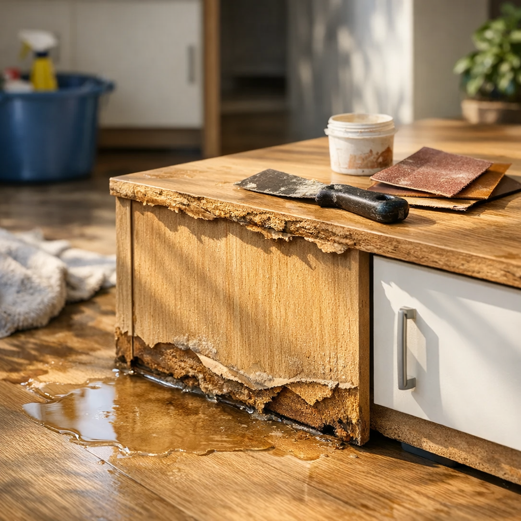 MDF estufou com água: como salvar e evitar, móvel inchado e poça no chão