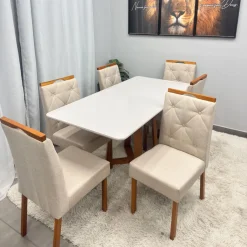 Mesa De Jantar Bali 160x80cm Com Vidro E 6 Cadeiras Jasmim Em Veludo Estofadas Minas Plac 39741