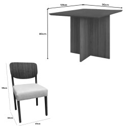 Mesa De Jantar Helo 120x90cm Com Vidro E 4 Cadeiras Barcelona Em Linho Madeira Poliman 23041