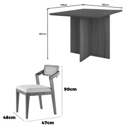 Mesa De Jantar Helo 120x90cm Com Vidro E 4 Cadeiras Berlim Hr Em Linho Madeira Poliman 44635