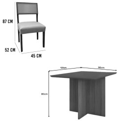 Mesa De Jantar Helo 120x90cm Com Vidro E 4 Cadeiras Grecia Em Linho Madeira Poliman 22638