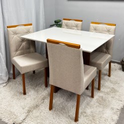 Mesa De Jantar Helo 120x90cm Com Vidro E 4 Cadeiras Jasmim Em Veludo Estofadas Poliman 26727