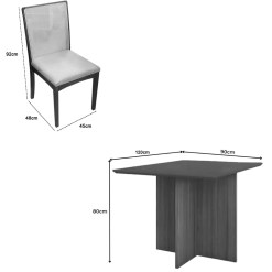 Mesa De Jantar Helo 120x90cm Com Vidro E 4 Cadeiras Lara Kappesberg Em Linho Madeira Poliman 47921
