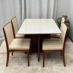 Mesa De Jantar Helo 120x90cm Com Vidro E 4 Cadeiras Lara Kappesberg Em Linho Madeira Poliman 73895