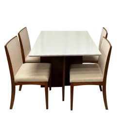 Mesa De Jantar Helo 120x90cm Com Vidro E 4 Cadeiras Lara Kappesberg Em Linho Madeira Poliman Mel Off White Com Tecido Bege 62684