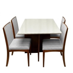 Mesa De Jantar Helo 120x90cm Com Vidro E 4 Cadeiras Lara Kappesberg Em Linho Madeira Poliman Mel Off White Com Tecido Cinza 93069
