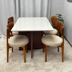 Mesa De Jantar Helo 120x90cm Com Vidro E 4 Cadeiras Maldivas Em Linho Madeira Poliman 85589