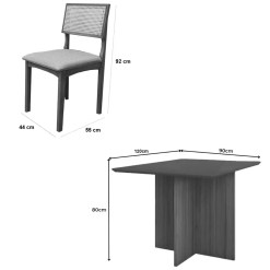 Mesa De Jantar Helo 120x90cm Com Vidro E 4 Cadeiras Monalisa Em Linho Madeira Poliman 97596