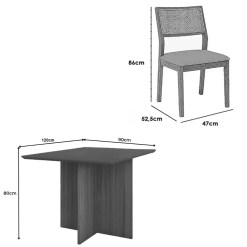 Mesa De Jantar Helo 120x90cm Com Vidro E 4 Cadeiras Oiti Em Linho Madeira Poliman 61714
