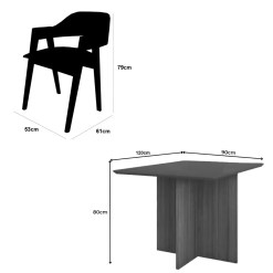 Mesa De Jantar Helo 120x90cm Com Vidro E 4 Cadeiras Perola Em Corino Madeira Poliman 35032