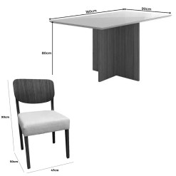 Mesa De Jantar Helo 160x90cm Com Vidro E 6 Cadeiras Barcelona Em Linho Madeira Poliman 72123