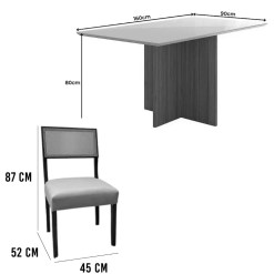 Mesa De Jantar Helo 160x90cm Com Vidro E 6 Cadeiras Grecia Em Linho Madeira Poliman 32602