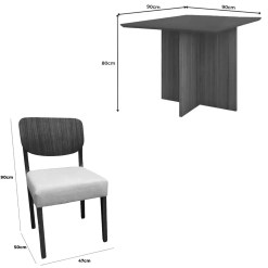 Mesa De Jantar Helo 90x90cm Com Vidro E 4 Cadeiras Barcelona Em Linho Madeira Poliman 20712