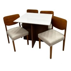 Mesa De Jantar Helo 90x90cm Com Vidro E 4 Cadeiras Barcelona Em Linho Madeira Poliman Mel Off White Com Tecido Bege 62715