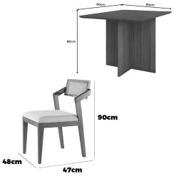 Mesa De Jantar Helo 90x90cm Com Vidro E 4 Cadeiras Berlim Hr Em Linho Madeira Poliman 43933