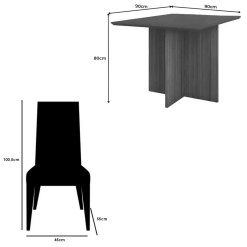 Mesa De Jantar Helo 90x90cm Com Vidro E 4 Cadeiras California Em Linho Estofadas Poliman 63014
