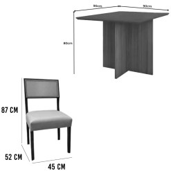 Mesa De Jantar Helo 90x90cm Com Vidro E 4 Cadeiras Grecia Em Linho Madeira Poliman 64683