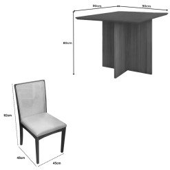 Mesa De Jantar Helo 90x90cm Com Vidro E 4 Cadeiras Lara Kappesberg Em Linho Madeira Poliman 32605