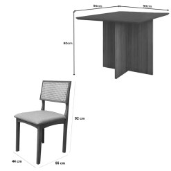 Mesa De Jantar Helo 90x90cm Com Vidro E 4 Cadeiras Monalisa Em Linho Madeira Poliman 54686