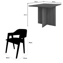 Mesa De Jantar Helo 90x90cm Com Vidro E 4 Cadeiras Perola Em Corino Madeira Poliman 77668