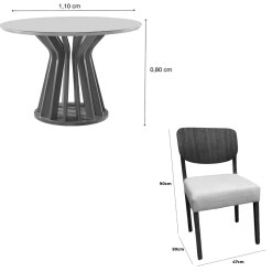 Mesa De Jantar Ilheus Redonda 110cm Com 4 Cadeiras Barcelona Em Linho Madeira Lj Moveis 73384