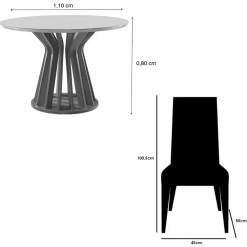 Mesa De Jantar Ilheus Redonda 110cm Com 4 Cadeiras California Em Linho Estofadas Lj Moveis 50051