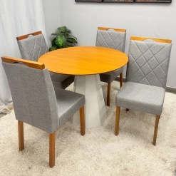 Mesa De Jantar Isis Sem Vidro Redonda 100cm E 4 Cadeiras California Em Veludo Estofadas New Ceval 60235