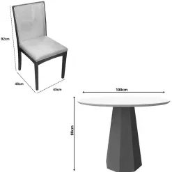 Mesa De Jantar Isis Com Vidro Redonda 100cm E 4 Cadeiras Lara Kappesberg Em Linho Madeira New Ceval 55604