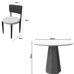 Mesa De Jantar Isis Com Vidro Redonda 100cm E 4 Cadeiras Maldivas Em Linho Madeira New Ceval 51718