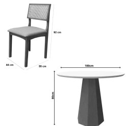 Mesa De Jantar Isis Com Vidro Redonda 100cm E 4 Cadeiras Monalisa Em Linho Madeira New Ceval 64935