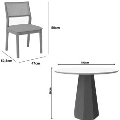 Mesa De Jantar Isis Com Vidro Redonda 100cm E 4 Cadeiras Oiti Em Linho Madeira New Ceval 10739