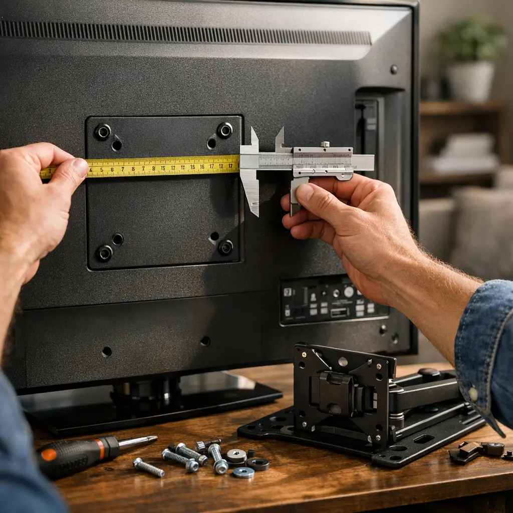 Padrão VESA da TV: como saber antes de comprar suporte medindo furos com paquímetro e trena na traseira da TV