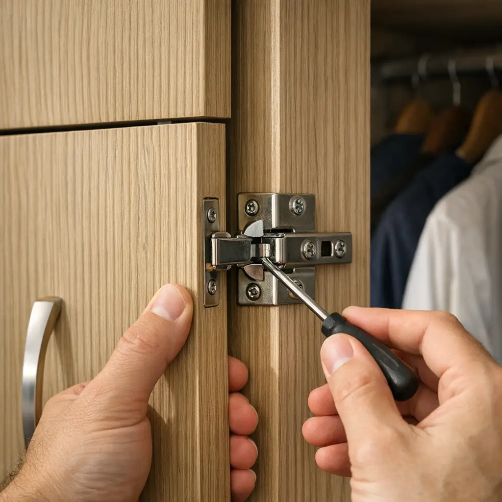 Porta de guarda-roupa desalinhada: como ajustar dobradiça com chave de fenda