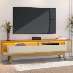 Rack Roma 180cm Para Tv Ate 65 Polegadas Com Led E 2 Gavetas Rv Moveis 72168