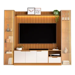Rack Com Painel Tucuma Ripado 1 8 Com Prateleira 2 Torres E Led 5 Portas 1 Gaveta Jb Bechara Nature Off White 71164