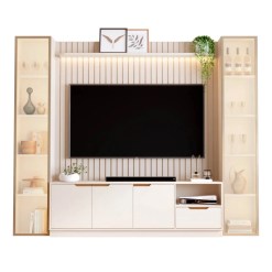 Rack Com Painel Tucuma Ripado 1 8 Com Prateleira 2 Torres E Led 5 Portas 1 Gaveta Jb Bechara Off White 66719