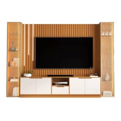 Rack Com Painel Tucuma Ripado 2 3 Sem Prateleira 2 Torres Com Led Cascata 6 Portas 1 Gaveta Jb Bechara Nature Off White 79795