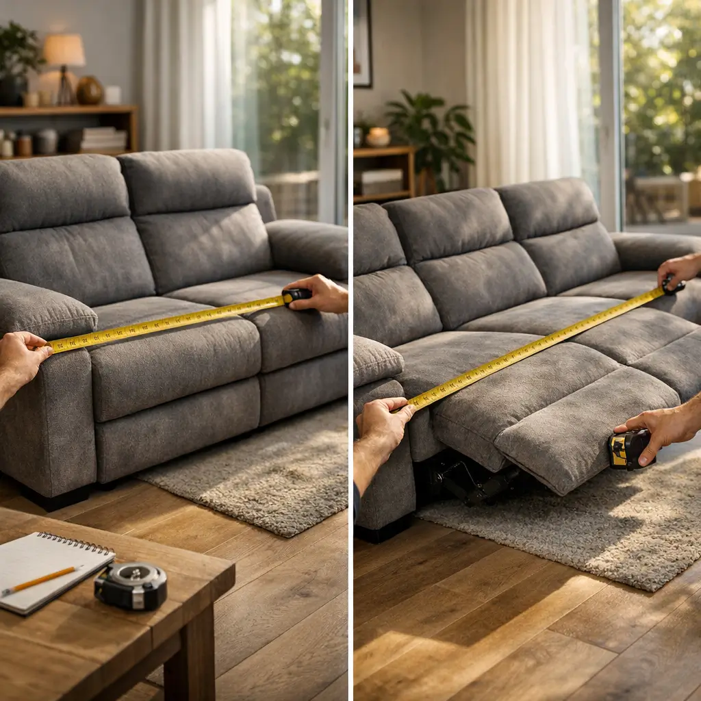 Sofá retrátil e reclinável: como medir certo com fita métrica, fechado e aberto