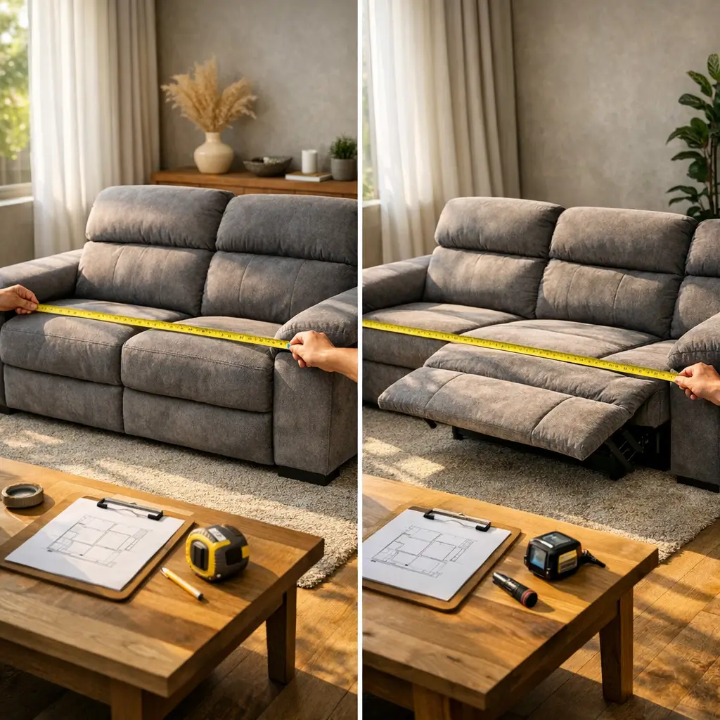 Sofá retrátil e reclinável: como medir certo com fita métrica na largura, fechado e aberto
