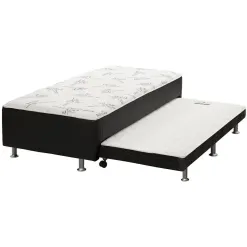 Cama Box Union Com Auxiliar Solteiro Ortopedica 88x188x43cm Ortobom Branco Com Preto 31198
