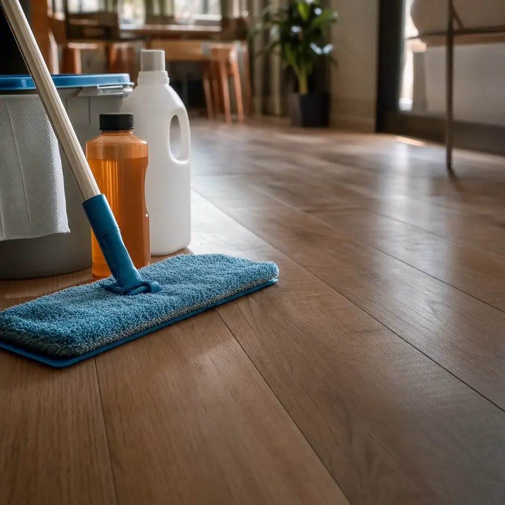 Como limpar piso laminado sem manchar e sem riscar, mop, balde e produtos de limpeza