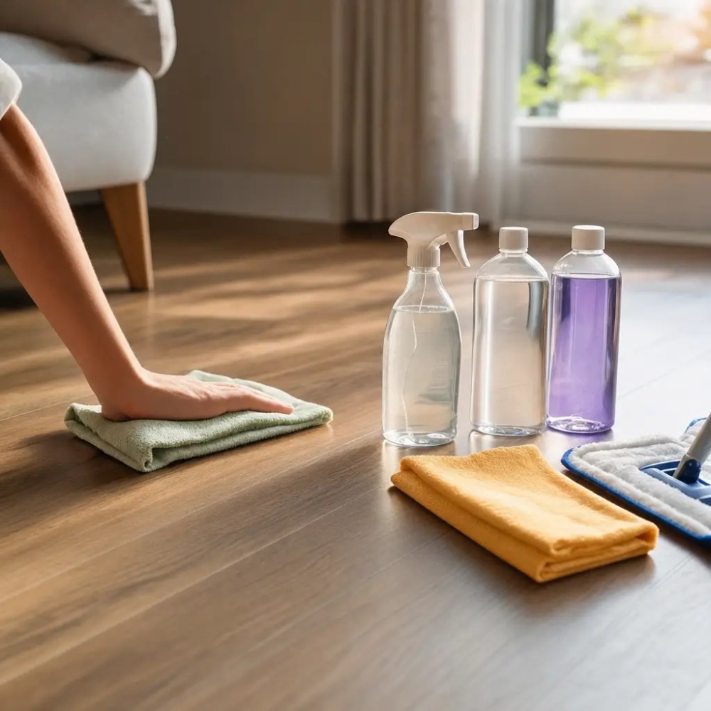 Como limpar piso laminado sem manchar e sem riscar, pano no chão, frascos e mop