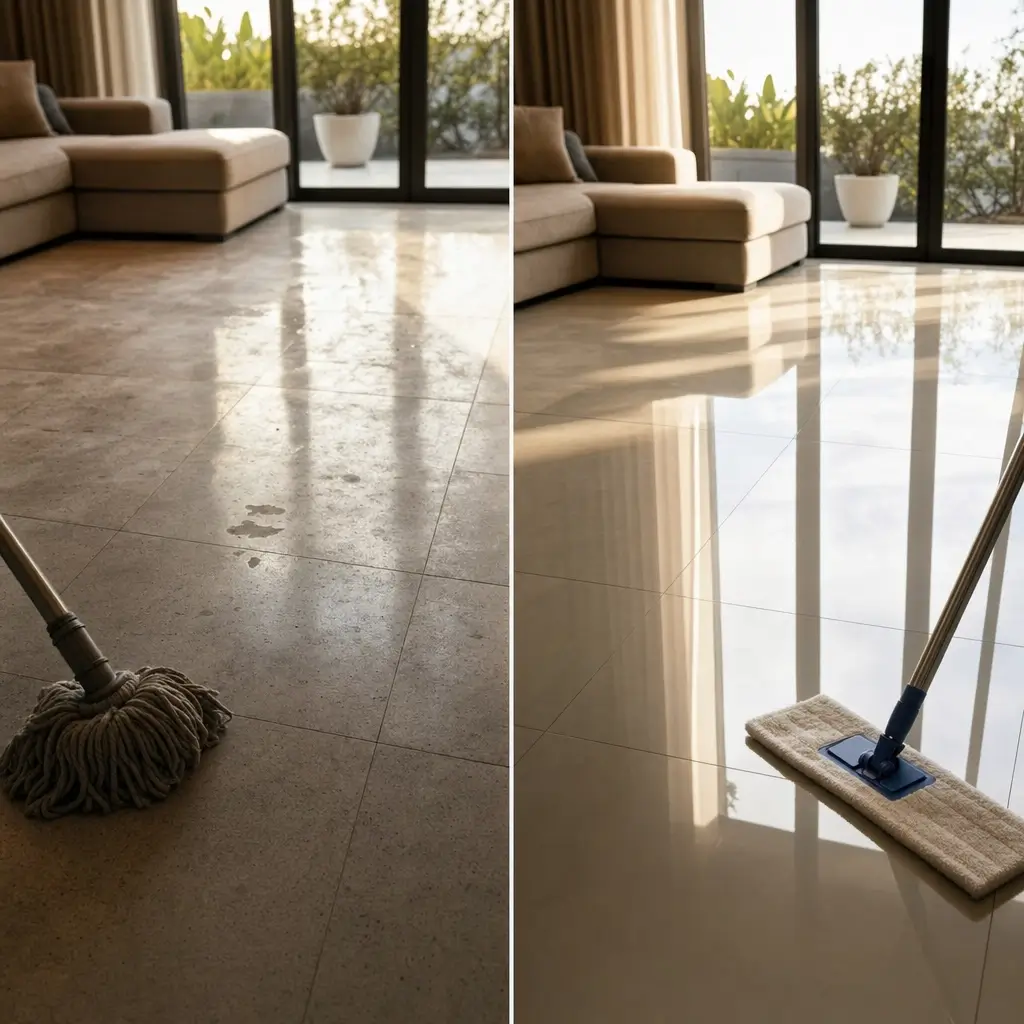 Como limpar porcelanato e não deixar manchado: antes e depois do piso, opaco e brilhante, com mop