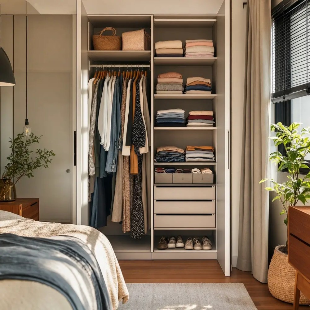 Como organizar guarda-roupa pequeno: cabe mais roupa com cabides, roupas dobradas e sapatos