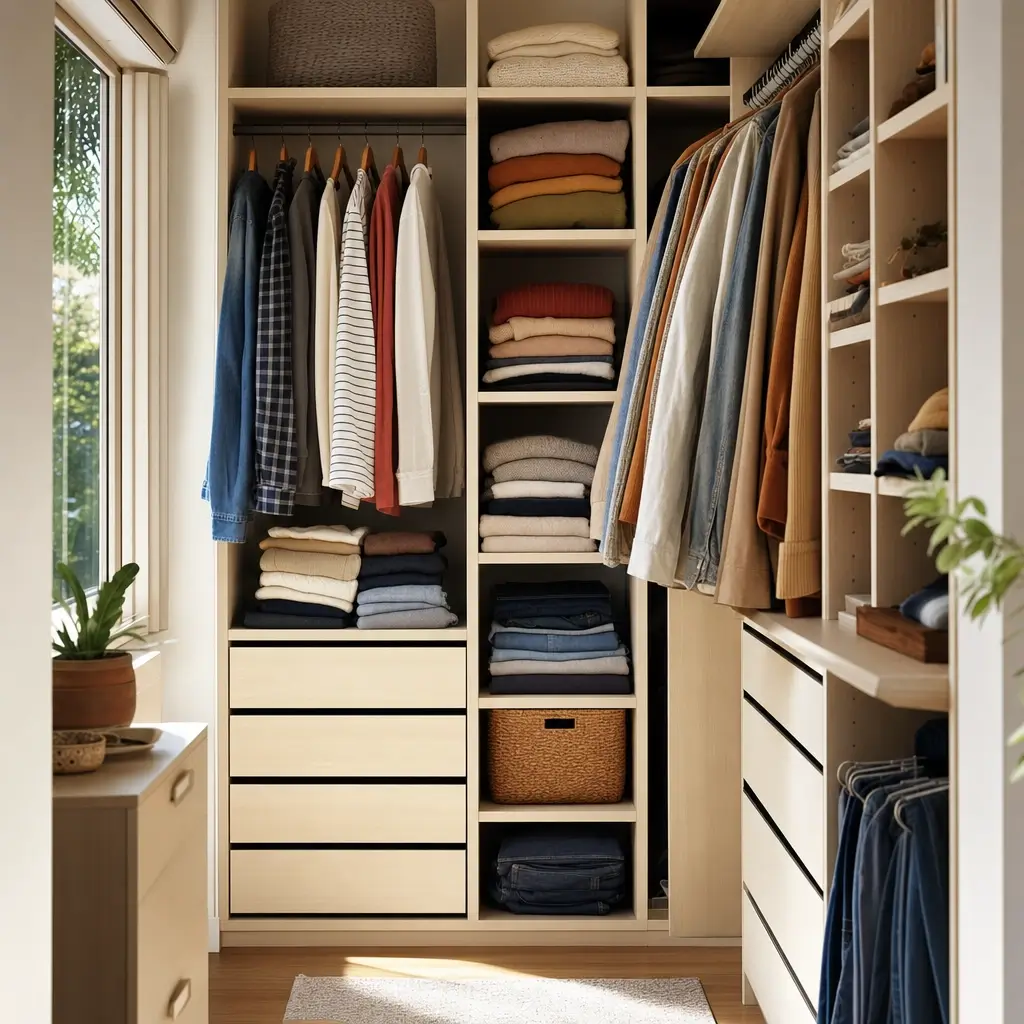 Como organizar guarda-roupa pequeno: cabe mais roupa com roupas penduradas, dobradas e gavetas